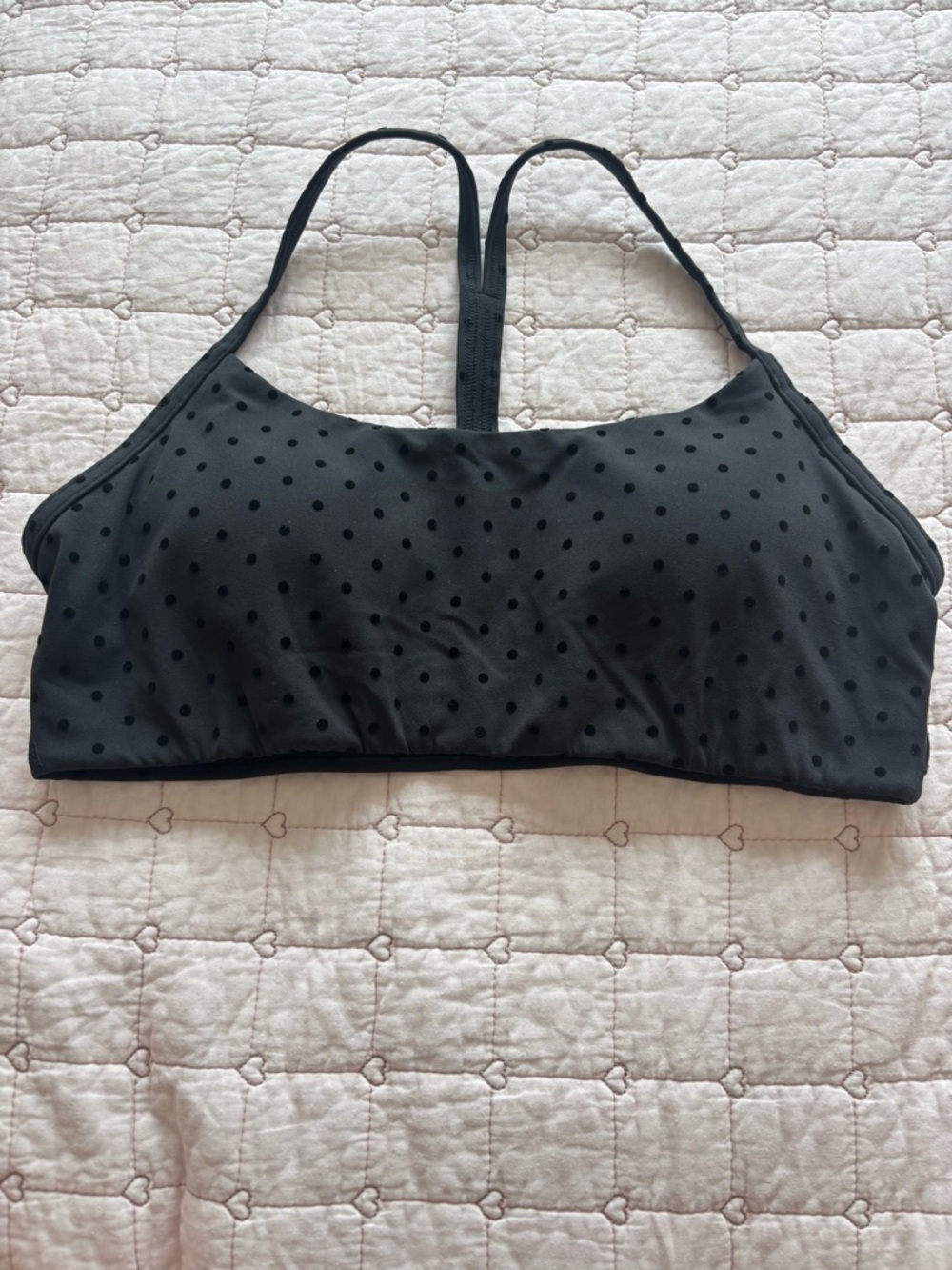 NWOT Black Polka Dot Lululemon Flow Y Bra Light Support, A/B Cup Evolve Flocked